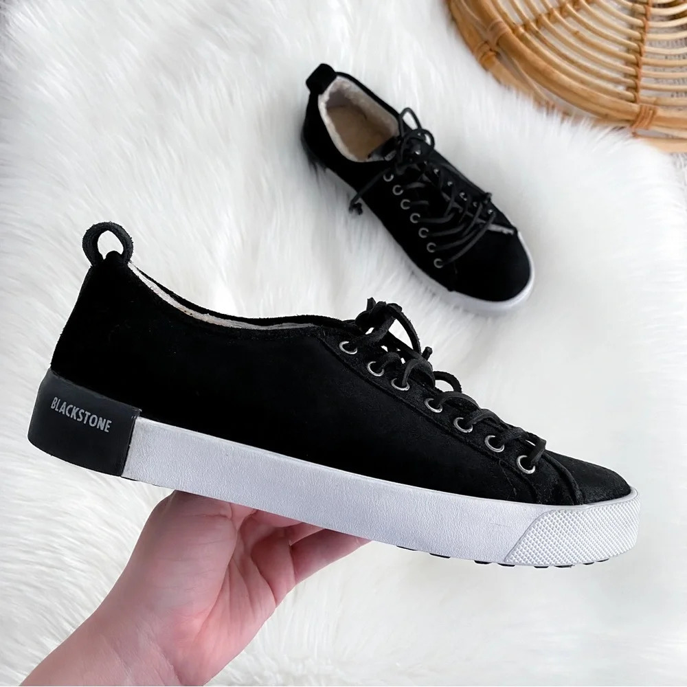 Blackstone QL60 Sherpa Sneakers Black Suede Rawhide Lace Low Tops Women’s 40